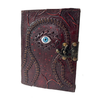 Journal en cuir classique fait main, religieux, Hocus Pocus, avec formules gaufrées, Œil protecteur, Wiccan, Pagan, Grimoire, Bord festonné, Halloween