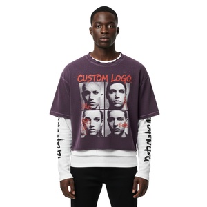 Camiseta de manga larga de doble capa con gráfico personalizado de alto gramaje, con pedrería y lavado ácido 2026 - Product Image 3