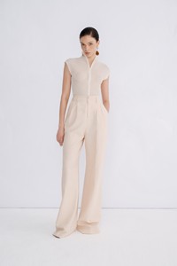 กางเกงเอวสูงสำหรับผู้หญิงดีไซน์ใหม่กางเกงขากว้างจับจีบสองถ้วยขากางเกงขากว้างผ้าเรยอน61% ผ้าฝ้าย39% - Product Image 3