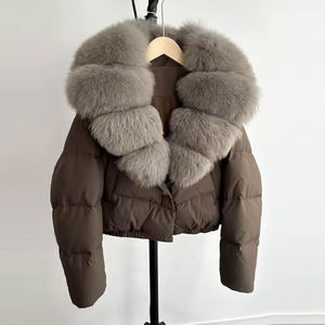 Chaqueta acolchada recortada con Cuello de piel de mapache para mujer, chaquetas acolchadas, nueva moda, Abrigo acolchado, chaquetas genuinas para mujer - Product Image 3