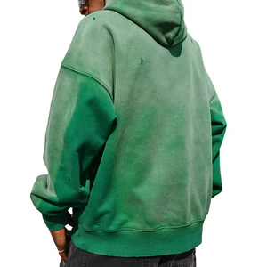 เสื้อฮู้ดสีเขียวแบบสวมหัวสำหรับผู้ชายเสื้อ100% ผ้าคอตตอนเทอร์รี่ผ้าเปียกเปียกแบบกำหนดเองสไตล์วินเทจ - Product Image 2