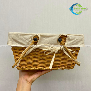 CESTA DE RATTAN DE Mimbre con Marco, Cesta de Regalo Rectangular con Interior Forrado y Marco de Metal Duradero, Artesanía de Vietnam - Product Image 6