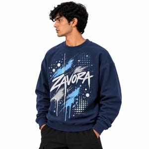 <b>Navy</b> Blue Graphic Crewneck <b>Sweatshirt</b> Oversized Fit Abstract Paint Splash Pullover Casual Streetwear Custom Print Wholesale - Product Image 3
