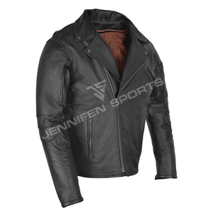 Chaqueta de motocicleta de alta calidad para hombre, cuero de vaca genuino, pecho delantero y bolsillos laterales, cremalleras, cierre interior, forro acolchado - Product Image 2