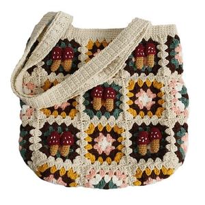 Bolso de Hombro de Alta Calidad para Mujer, Tejido a Mano, de Lana, Cuadrado, con Patrón de Flores y Hongos, Artesanía Textil y de Tela - Product Image 5