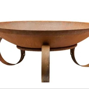 Rustic Large Kadai With Stand Portable Garden Bonfire Stand Outdoor Accessories Garden Decor Kadai Handcrafts Round <b>Fire</b> <b>Pit</b> - Product Image 1