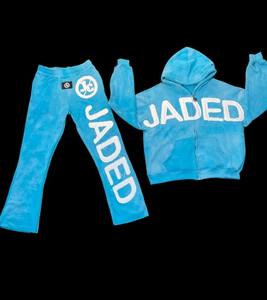 Custom Vintage Jogging Set Zip Up Acid Wash Chándales Sudadera con capucha y pierna recta pantalones de chándal acampanados Chándal para hombres - Product Image 2