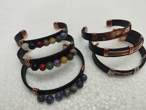 Handmade Stainless Steel Wedding <b>Bracelets</b> Leather Cord Adjustable <b>Beaded</b> Cuff for <b>Men</b> Women Wholesale Export Bulk Supply Agate - Product Image 4