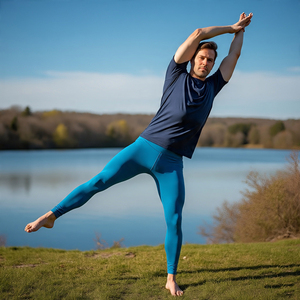 Yoga Fitness ejercicio Leggings hombres 100% poliéster cintura elástica Legging personalizado Capri pantalones hombres - Product Image 5