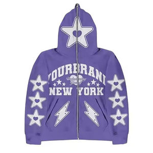 Venta al por mayor Streetwear Zip-Up Baggy Heavyweight Cotton Flared Acid Wash Custom Rhinestone Hombres Chándal Pantalones de chándal y Sudadera con capucha - Product Image 3