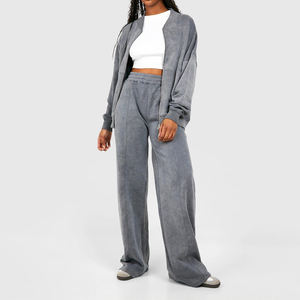 ชุดวอร์มผ้าฝ้ายสีพื้นแบบฟอกกรดสำหรับผู้หญิง เหมาะสำหรับโอกาสลำลองหลากหลาย ดีไซน์คุณภาพสูงสำหรับผู้ซื้อจำนวนมาก - Product Image 1