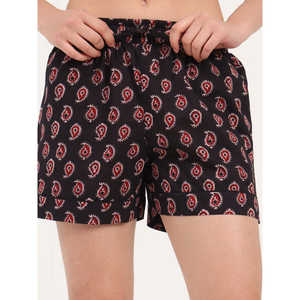 Divena กางเกงขาสั้นผ้าฝ้ายพิมพ์ลาย Paisley สีดำสำหรับผู้หญิง - Product Image 6