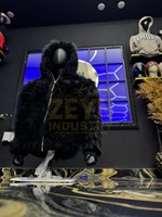 Sweat à capuche en fausse fourrure noire pour homme, chaud et doux pour l'automne, en tissu peigné 100% coton, logo personnalisé, streetwear de luxe, service OEM