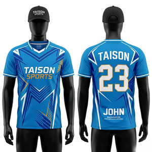 เสื้อแบดมินตันพรีเมียม 150 GSM โพลีเอสเตอร์ สำหรับผู้ชาย สีน้ำเงิน เขียว ส้ม ลายเรขาคณิต แบบซับลิเมชั่น สกรีนโลโก้ได้ - Product Image 5