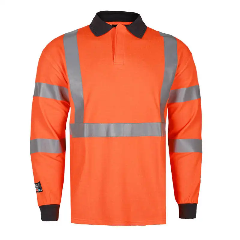 Camisas personalizadas Hi Vis Camisa polo reflexiva de manga longa laranja segurança resistente ao fogo roupa de trabalho FR para construção