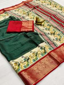 ผ้าส่าหรีสำหรับผู้หญิงพิมพ์ลาย dola Silk ใส่ไปงานปาร์ตี้ออกแบบทำในอินเดีย - Product Image 5