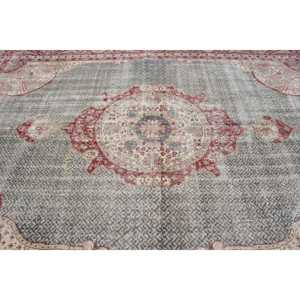Vintage Turkish Oversize Rug 7.8x11.3 ft, <b>Red</b> Gray Floral <b>Wool</b> Rug - Product Image 4