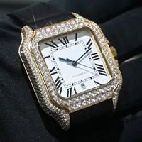 Montre mécanique de luxe avec diamants Moissanite VVS, couleur or, mouvement automatique japonais Miyota, bracelet en cuir véritable