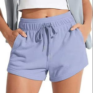 Pantalones cortos de tela de felpa para mujer, estilo salón suave, pantalones cortos con cordón de algodón para mujer, ajuste diario relajante - Product Image 1