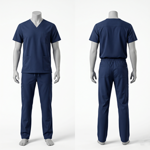 ชุดยูนิฟอร์มพยาบาลสีน้ำเงินคุณภาพสูง ผ้าโพลีคอตตอน 180 GSM ระบายอากาศได้ดี ชุดสำหรับบุคลากรทางการแพทย์ รับสกรีนโลโก้ - Product Image 5
