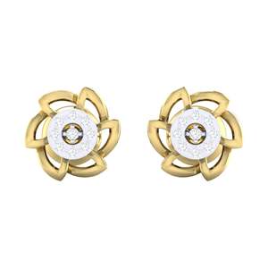 Pendientes de Botón Florales de Oro Certificado con Diamantes Reales, Peso Total de 0.07 Quilates, 18 Piezas - Product Image 3