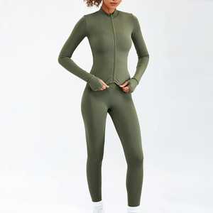 Conjunto deportivo de alta calidad, mallas fruncidas con sujetador, ropa de Yoga de manga larga, conjunto de entrenamiento activo para mujer, conjunto de 2 piezas para mujer - Product Image 2