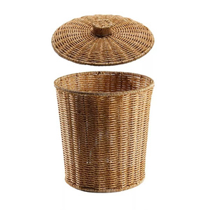 Vietnam Hot Sale Home Office Rattan Waste Basket With Lid Round Trash <b>Bin</b> Waste <b>Paper</b> Storage Basket for Tableware Stationery - Product Image 6