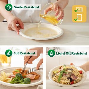 Durable 9 Inch Disposable Compostable Biodegradable <b>Plates</b> Leak Resistant and Sugarcane Bagasse Pulp Made Stocked Tableware - Product Image 3