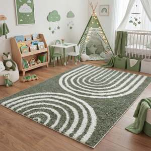 Netline Home Moodi Shaggy Green Rectangular Fur <b>Rug</b> for Hallway <b>Bedside</b> Teen Rooms - Product Image 2