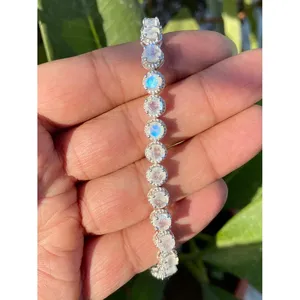 สร้อยข้อมือเทนนิสเงินแท้ 925 ประดับมูนสโตนสีรุ้ง เครื่องประดับแฟชั่น - Product Image 1