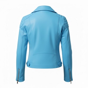 Veste de moto en cuir véritable bleu ciel pour femmes, design personnalisé, manteau de motard pour femmes, commande en gros, qualité professionnelle haut de gamme - Product Image 3