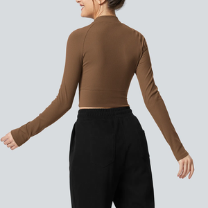 Top de Yoga de manga larga sin costuras para mujer, ropa deportiva de secado rápido para correr en otoño e invierno, venta al por mayor disponible de talla grande transpirable - Product Image 2