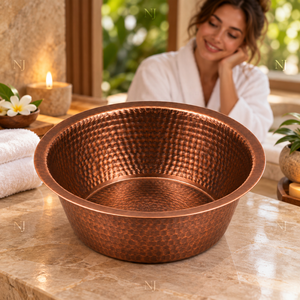 Bassin de pédicure de luxe en cuivre martelé fait main, autoportant, en cuivre antique, pour trempage, taille personnalisée - Product Image 2