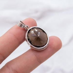 Wholesale Natural Smoky Quartz Gemstone <b>Pendant</b> for Women Handmade 925 <b>Solid</b> Sterling Silver <b>Gold</b> Plating Oval Shape Jewelry - Product Image 4