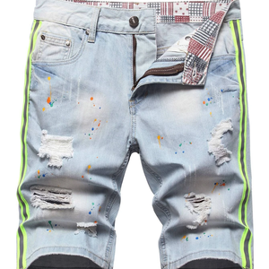 2023 été mode hommes Denim Shorts respirant séchage rapide déchiré conception lavage léger taille moyenne Cargo Shorts tenue décontracté - Product Image 1