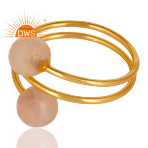 แหวนสเตอริงเงิน18K ชุบทอง18K แหวนเกลียวอัญมณีพลอยคาลซิโดนีธรรมชาติประดับอัญมณีดีเดมี่สำหรับผู้หญิง - Product Image 2