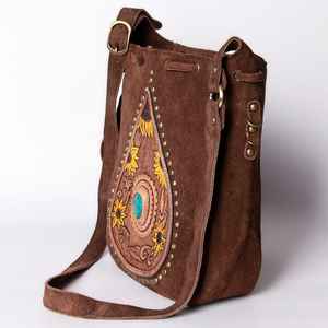 Sac à bandoulière Western usiné en poils de vachette sur la sculpture de fleurs sac fourre-tout de luxe pour femmes usiné à la main Design floral et solitaire - Product Image 4
