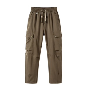 Cómodos pantalones Cargo de color caqui, pantalones de algodón antiarrugas teñidos lisos con 6 bolsillos para hombres y mujeres, ropa informal - Product Image 3