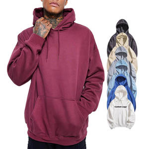 Sweat à capuche d'automne uni classique pour hommes et femmes pull en coton avec poche avant brodée et coupe surdimensionnée - Product Image 1