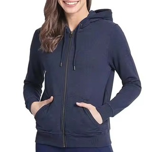 Sudaderas con capucha de mujer de manga larga con cremallera de color azul marino ropa precio al por mayor algodón logotipo personalizado bordado impreso sudaderas con capucha 2025 - Product Image 1