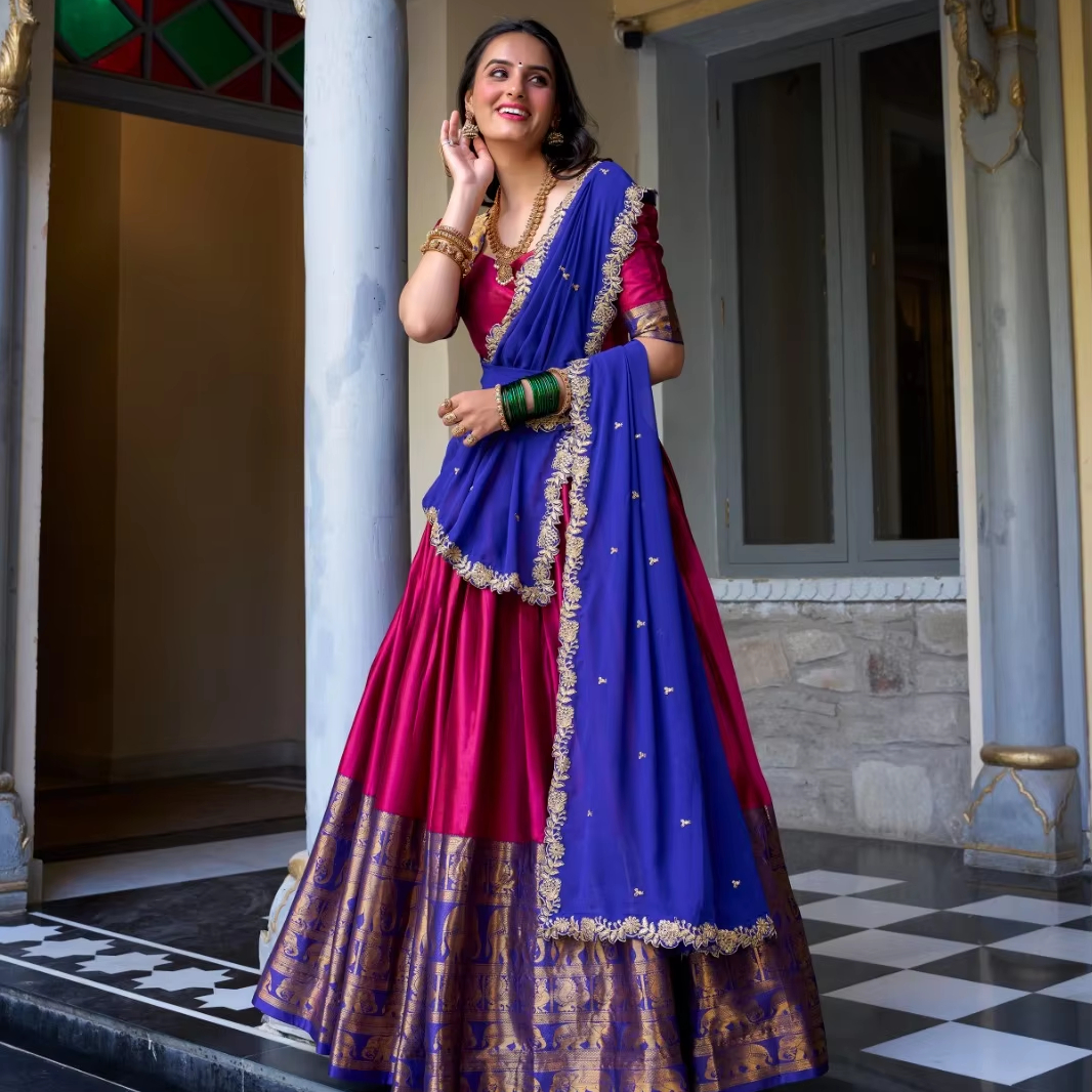 Half Saree with Saree Kanchipuram Silk Zari Border