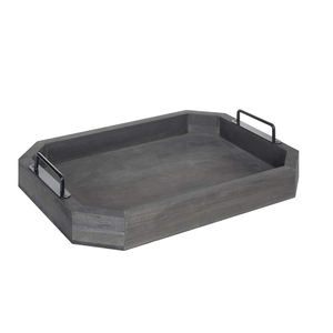 Plateau de service artisanal vintage en bois de pin gris avec poignées en métal décor de bureau à domicile fabricant indien exportateur meilleur prix - Product Image 1
