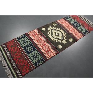 Alfombra vintage, alfombra turca de 2.6x7.9 pies, alfombra de lana con motivos de plantas y árboles en rojo y verde. - Product Image 1