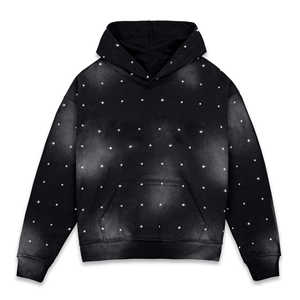 Sweats à capuche personnalisés surdimensionnés de haute qualité Sun Fade Street wear sweat à capuche avec strass pull polaire noir à capuche pour hommes 2025 - Product Image 1
