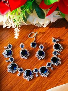 Premium Quality <b>Bridal</b> Anniversary <b>Set</b> Stainless Steel Includes <b>Necklace</b> Earrings Crystal Rhinestone Tikka Classic Stylish - Product Image 2