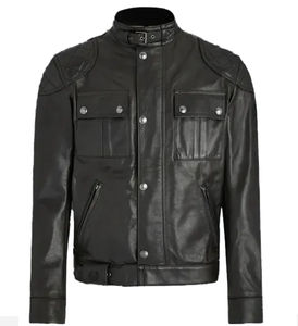 Veste de moto en cuir véritable noir motard décontracté dernière conception veste de motard en cuir pour homme vente en gros - Product Image 1