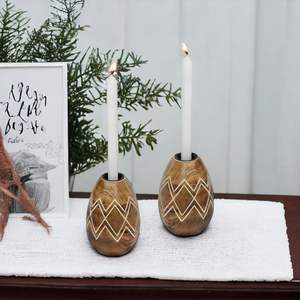 Decorative Wooden <b>Candle</b> Stand Candlestick Holders Tealight <b>Candle</b> Stand for Home Decor Living Room Table Decor <b>Set</b> of 2 - Product Image 1