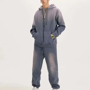 Ensemble de survêtement décontracté unisexe 2 pièces coupe-vent, pantalon évasé et sweat à capuche, motif uni, 100 % coton, pour femme - Product Image 3