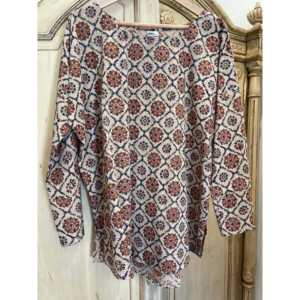 Haut en popeline à imprimé floral Diamond Earth Ajrakh, taille unique - Product Image 1