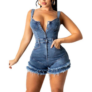 Traje de Mezclilla de Alta Costura para Mujer, Corte Ajustado, Casual, Verano, Primavera, 100% Algodón - Product Image 1